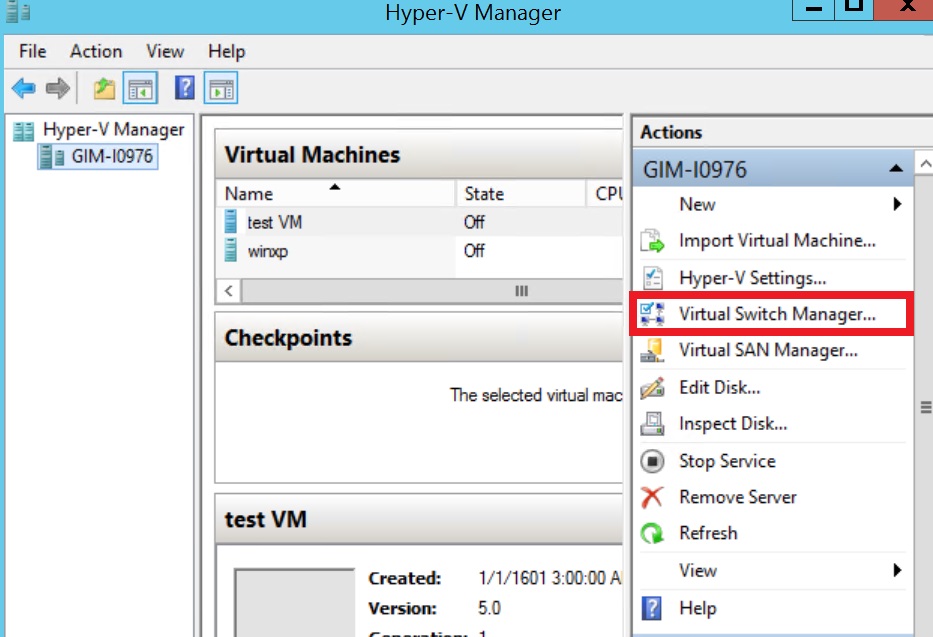 Hyper-v manager connect to remote server